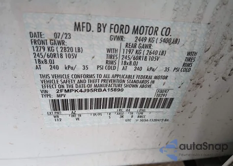 2024 Ford Edge Sel из США, поврежденный, VIN 2FMPK4J95RBA15890